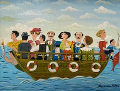 Alessandra Puppo 'Italy' "A Day on the Sea" Original Oil Painting, circa 1980