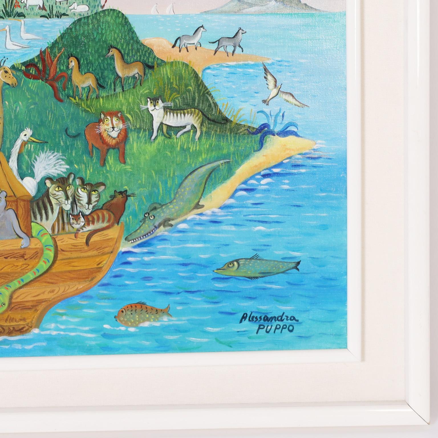 italien Alessandra Puppo - Peinture acrylique sur toile de style artisanal naïf