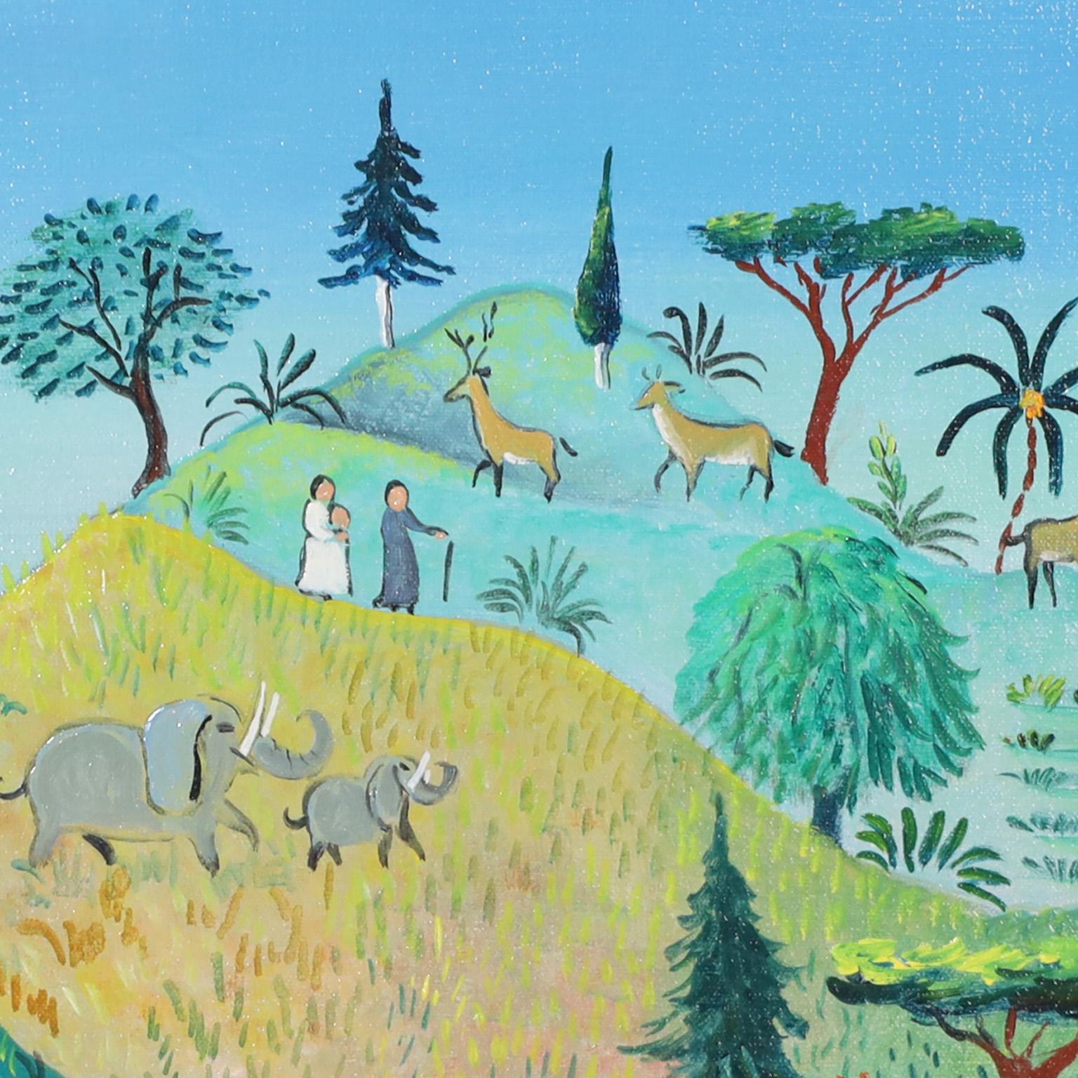 Alessandra Puppo - Peinture acrylique sur toile de style artisanal naïf Bon état à Palm Beach, FL