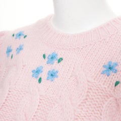 ALESSANDRA RICH – Kurzer Pullover aus Alpaka mit Blumenstickerei und Zopfmuster, IT38 XS