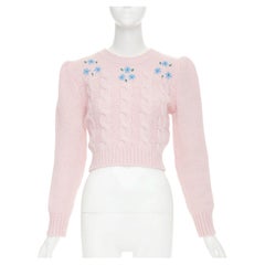 ALESSANDRA RICH – Kurzer Pullover aus Alpaka mit Blumenstickerei und Zopfmuster, IT38 XS