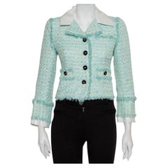 Alessandra Reichhaltige Aquagrüne Tweed-Jacke mit Knopfleiste S