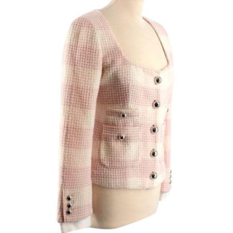 Alessandra Rich Baby Pink and White Wool Cropped Jacket In Excellent Condition For Sale In London, GB