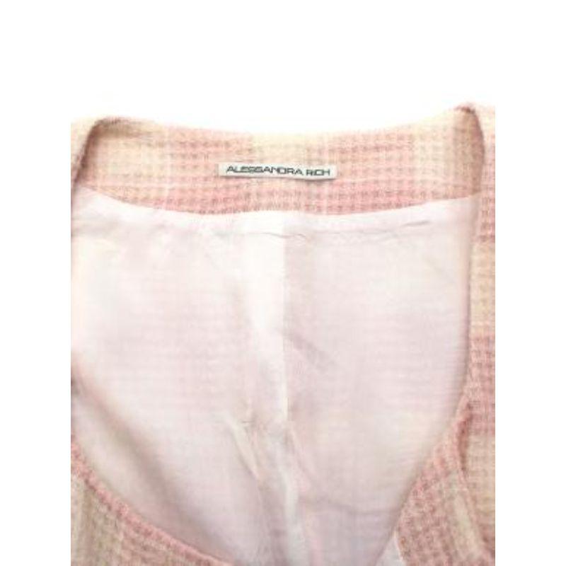 Alessandra Rich Baby Pink and White Wool Cropped Jacket For Sale 3