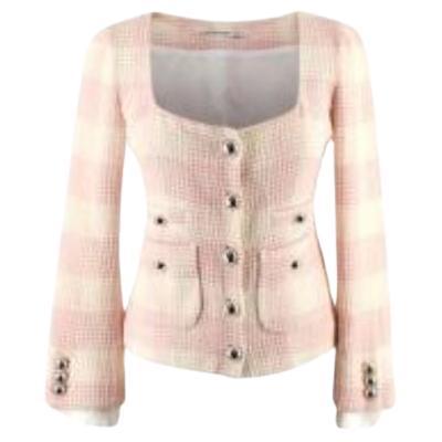 Alessandra Rich Baby Pink and White Wool Cropped Jacket For Sale
