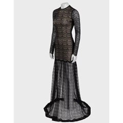 Robe longue moulante noire Alessandra Rich, taille IT 40, avec ourlet en maille transparente