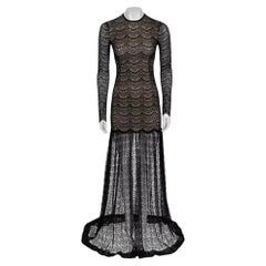 Robe longue moulante noire Alessandra Rich, taille IT 40, avec ourlet en maille transparente