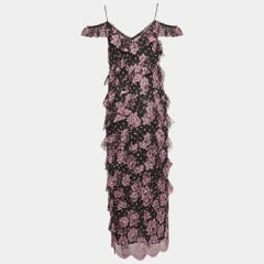 Alessandra Rich Black Floral Lace Ruffled Mid Dress M