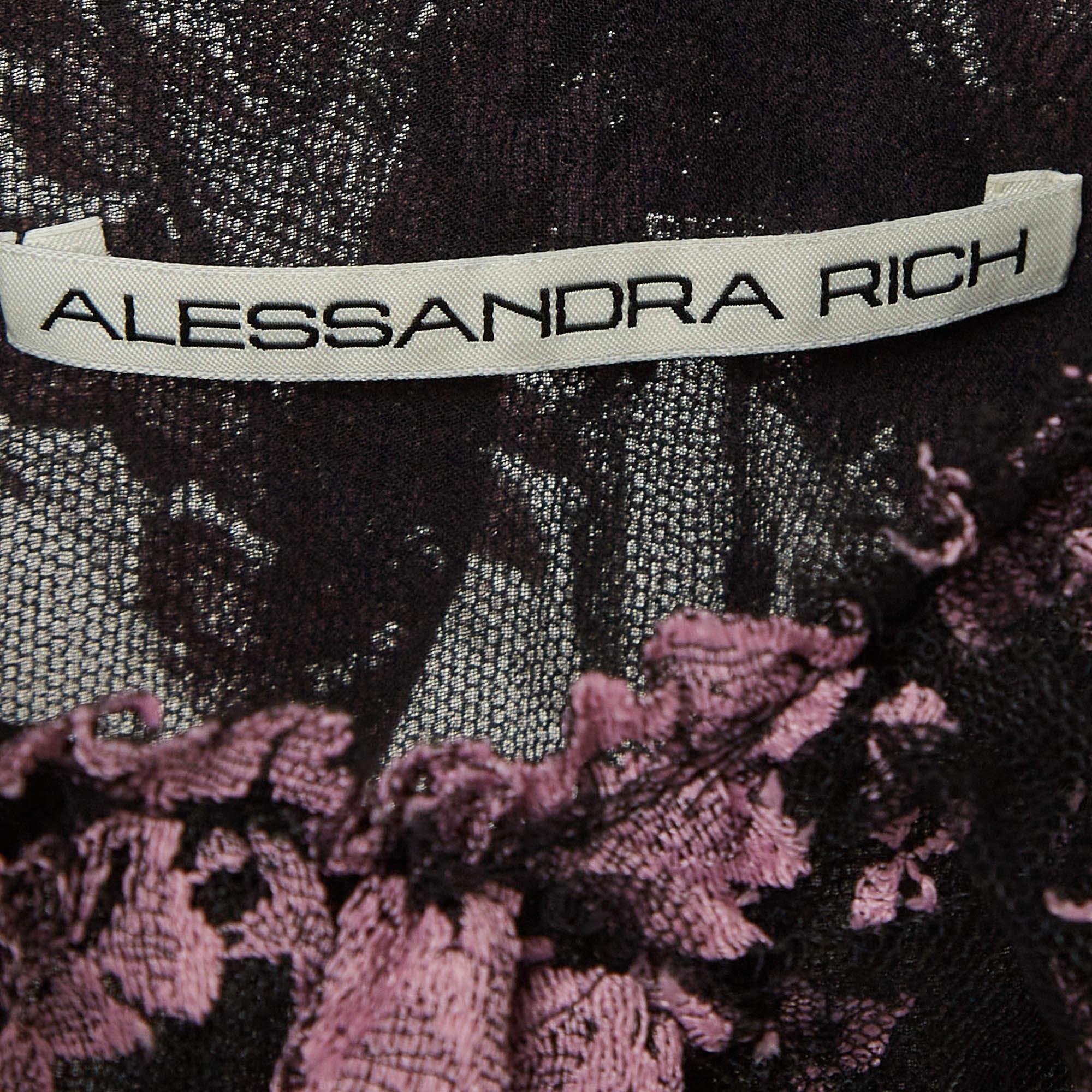 Alessandra Rich - Robe midi à volants en dentelle florale noire, taille M Excellent état - En vente à Dubai, Al Qouz 2