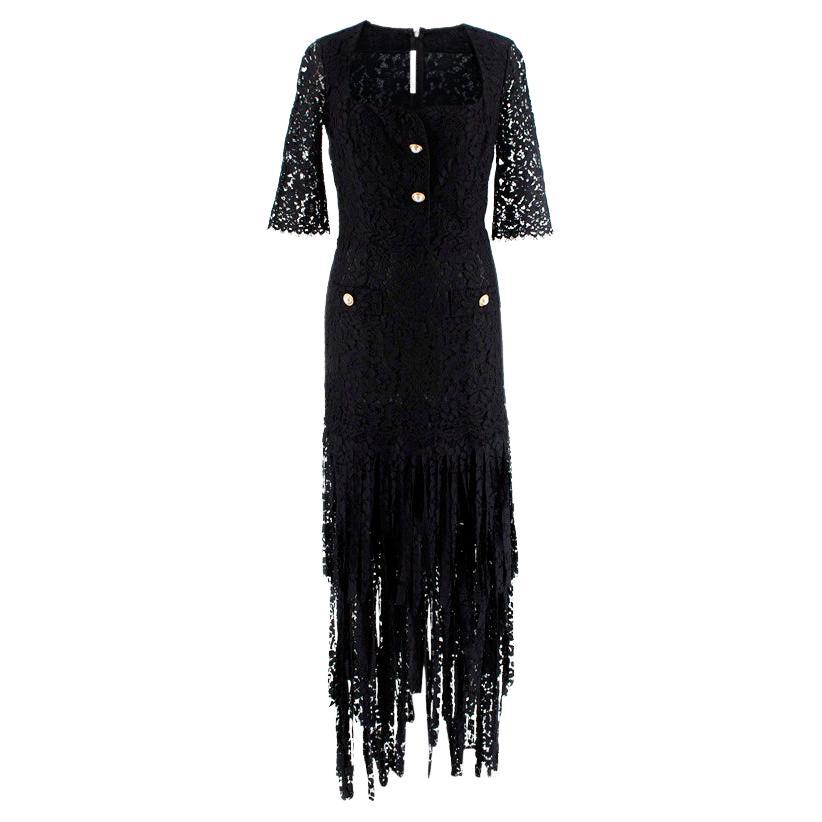 Alessandra Rich Black Lace Fringed Hem Occasion Dress For Sale