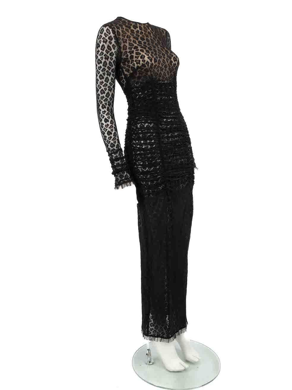 CONDITION is Very good. Hardly any visible wear to dress is evident. However, the size and composition label is missing on this used Alessandra Rich designer resale item.
 
 
 
 Details
 
 
 Black
 
 Lace
 
 Maxi dress
 
 Round neckline
 
 Leopard