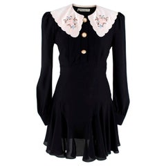 Alessandra Rich Black Long-Sleeved Mini Dress with Embroidered Collar Size US 2