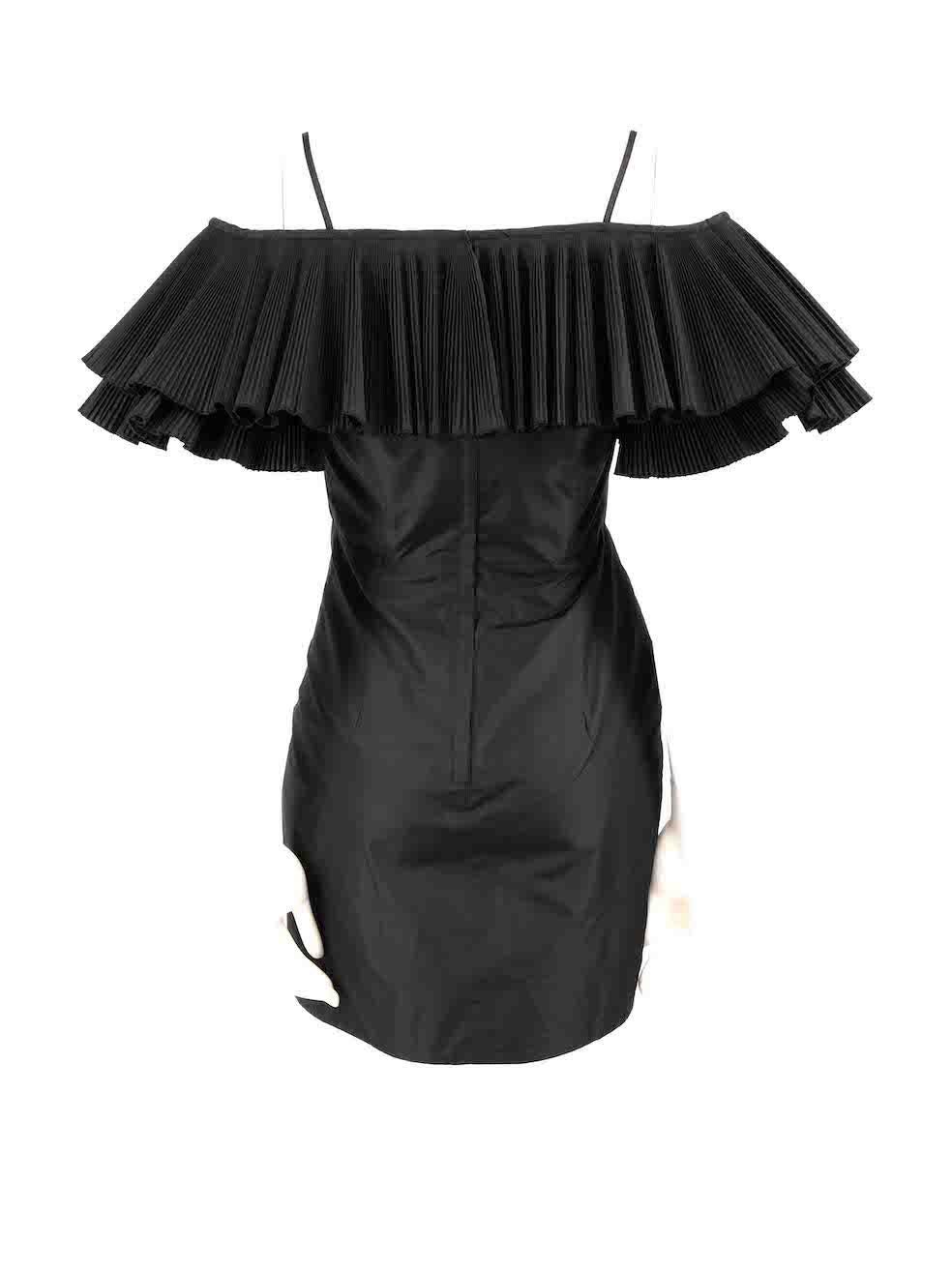 Alessandra Rich Black Pleated Ruffle Trim Dress Size S In Excellent Condition For Sale In London, GB