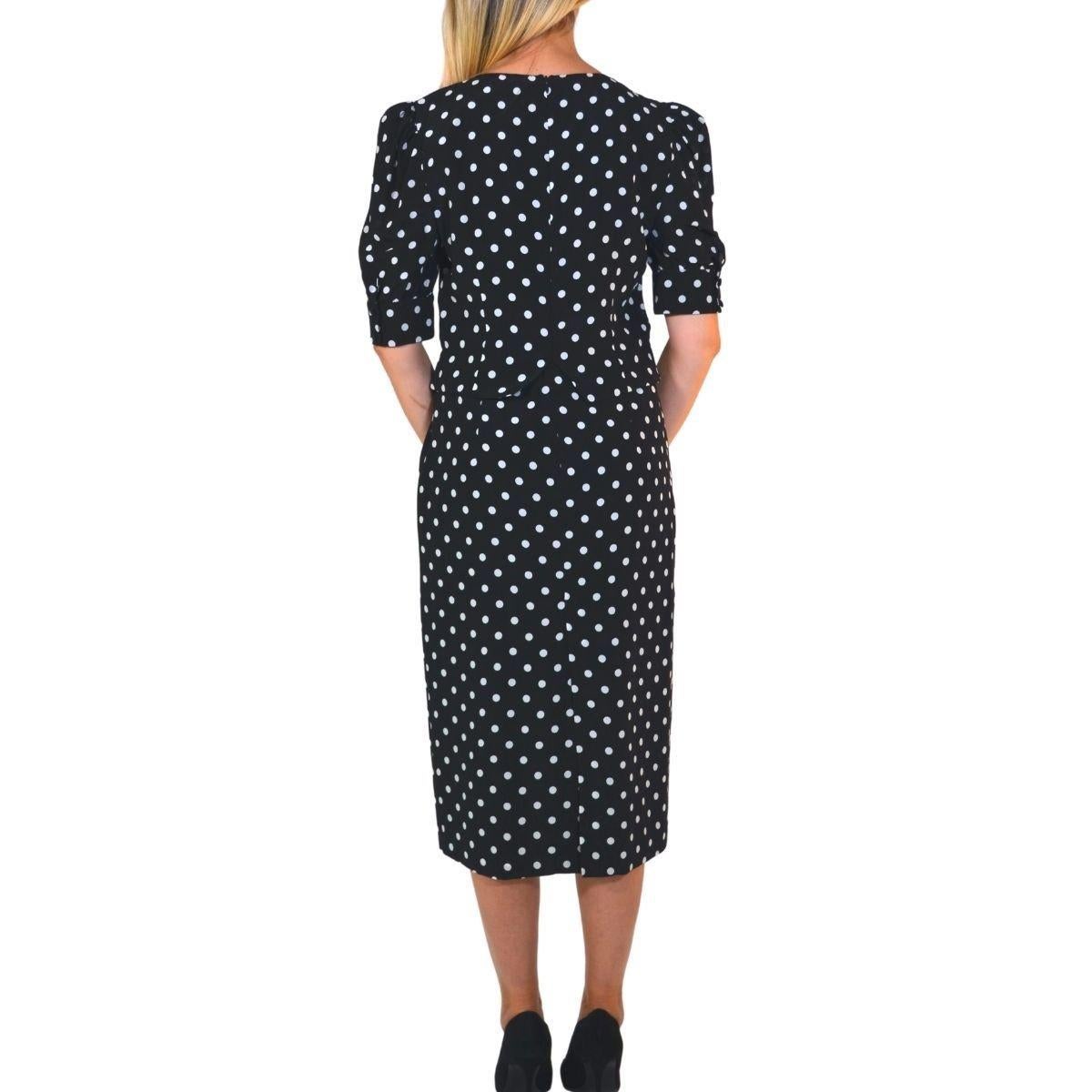Alessandra Rich Black Polka Dot Fitted Silk Dress IT46 US10 In New Condition For Sale In Brossard, QC