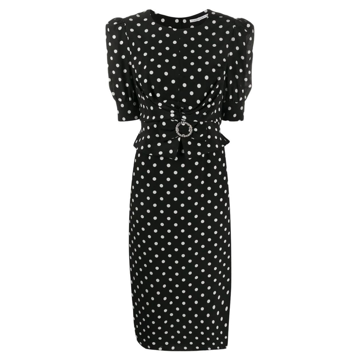 Alessandra Rich Black Polka Dot Fitted Silk Dress IT46 US10 For Sale