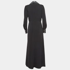 Alessandra Rich Black Satin Trim Crepe Hollywood Crystal Detail Maxi Dress M