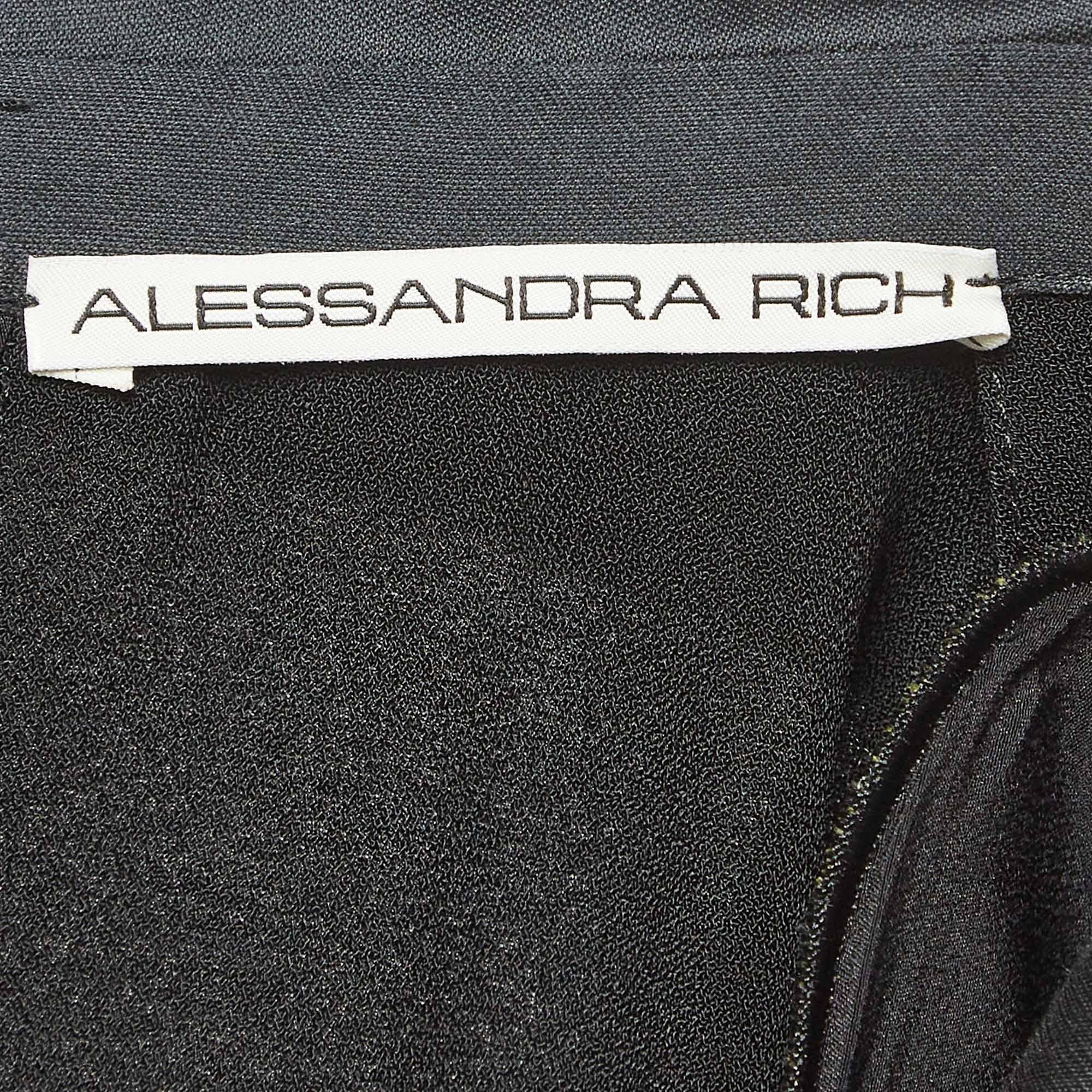 Donna Alessandra Rich - Maxi abito in raso nero con dettagli in crepe Hollywood Crystal - M. I. in vendita