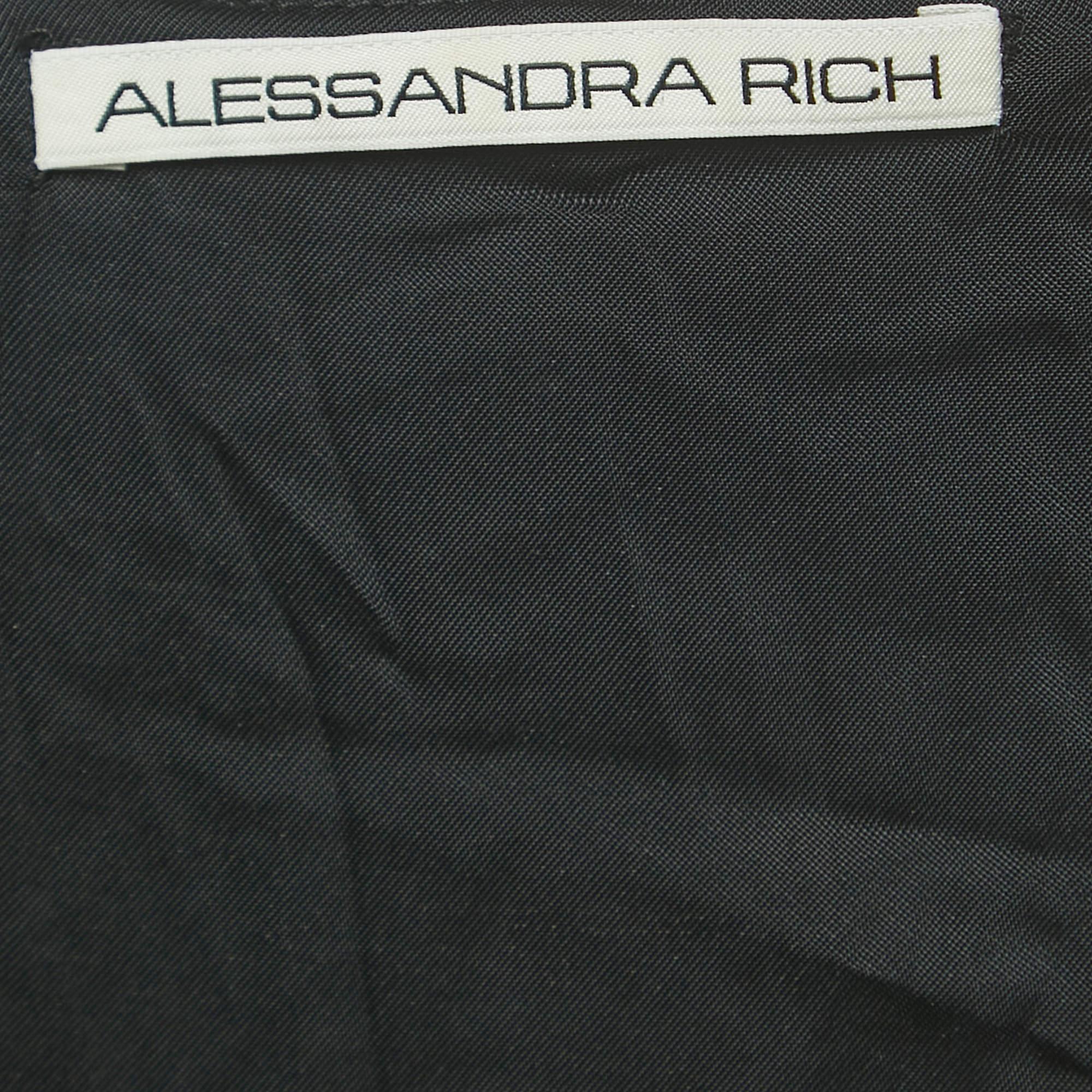 Alessandra Rich Black Velvet Cut-Out Long Sleeve Slit Gown S For Sale 1