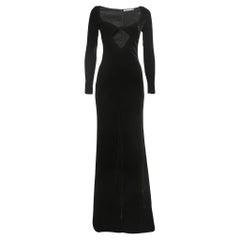 Alessandra Rich Black Velvet Cut-Out Long Sleeve Slit Gown S