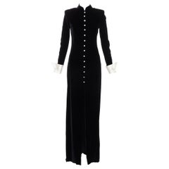 ALESSANDRA RICH black viscose silk velvet crystal buttons split gown IT40 S