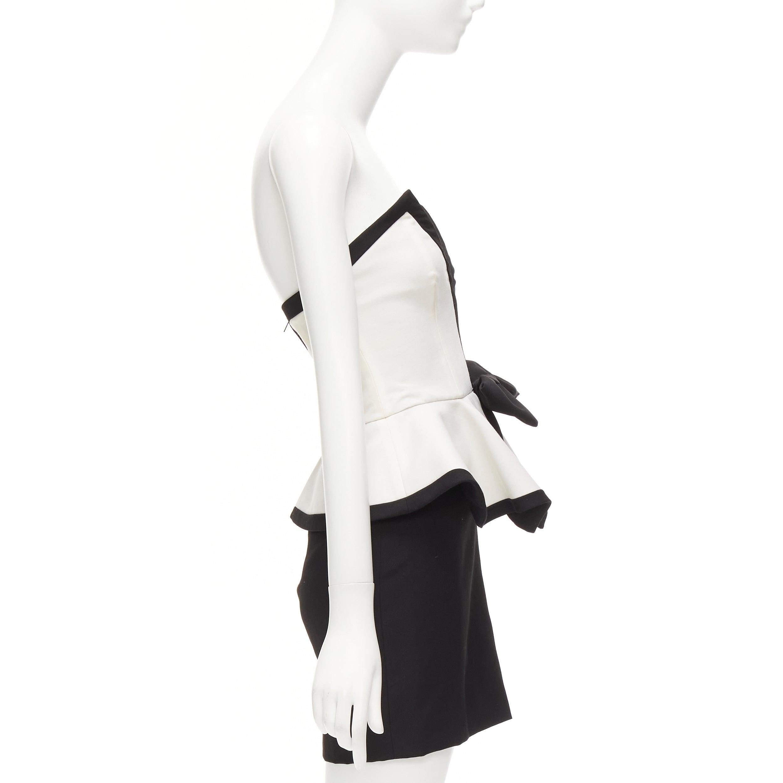 Women's ALESSANDRA RICH black white graphic colorblocked peplum cocktail dress IT38 XS For Sale