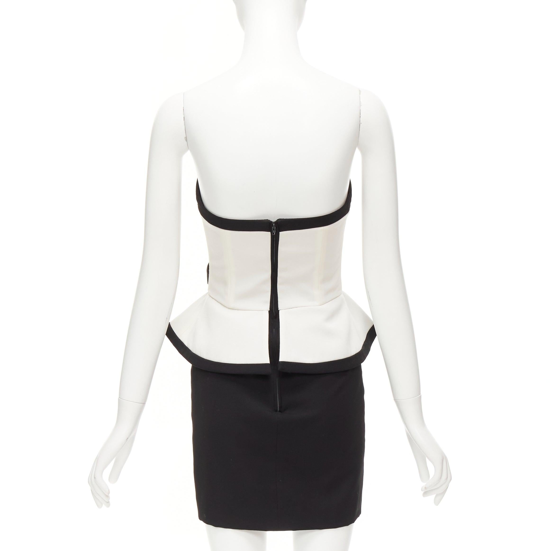 Women's ALESSANDRA RICH black white graphic colorblocked peplum cocktail dress IT38 XS For Sale