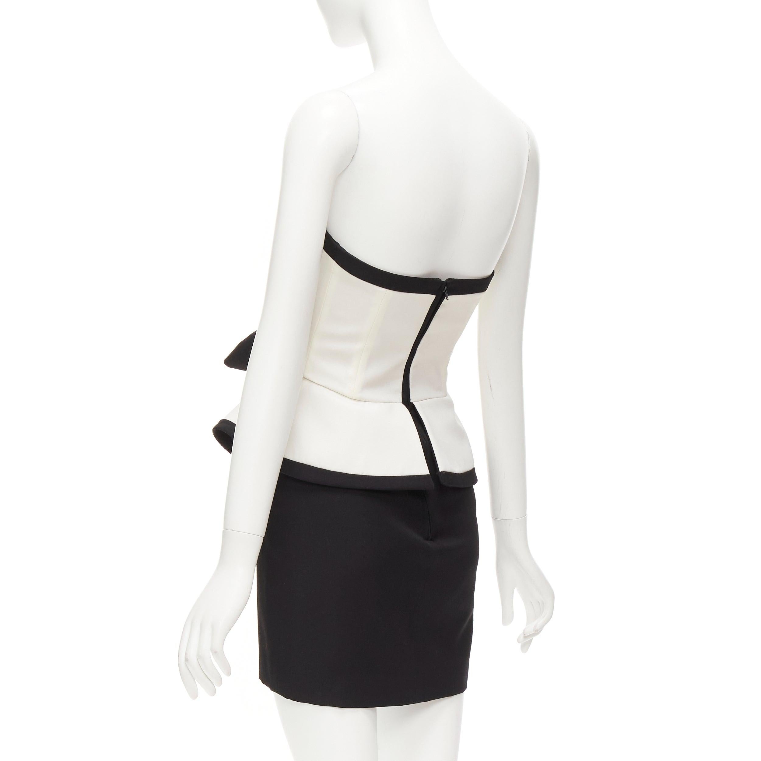 ALESSANDRA RICH black white graphic colorblocked peplum cocktail dress IT38 XS For Sale 1