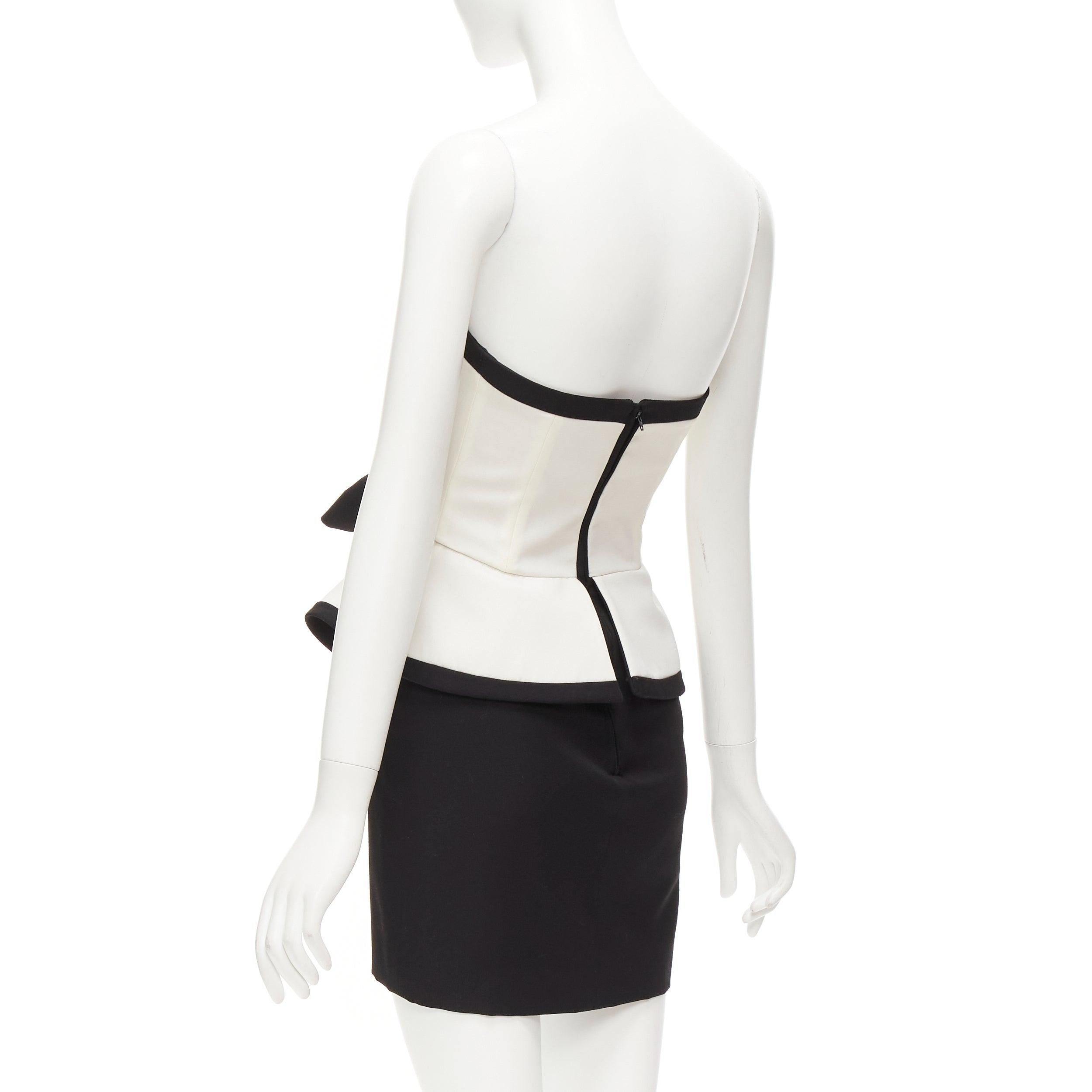 ALESSANDRA RICH black white graphic colorblocked peplum cocktail dress IT38 XS For Sale 2