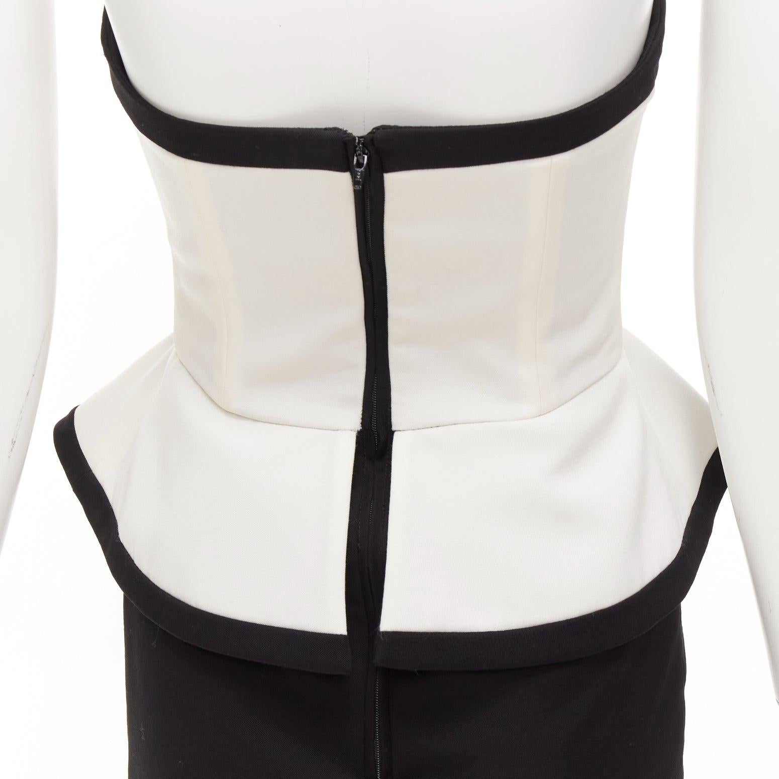 ALESSANDRA RICH black white graphic colorblocked peplum cocktail dress IT38 XS For Sale 2
