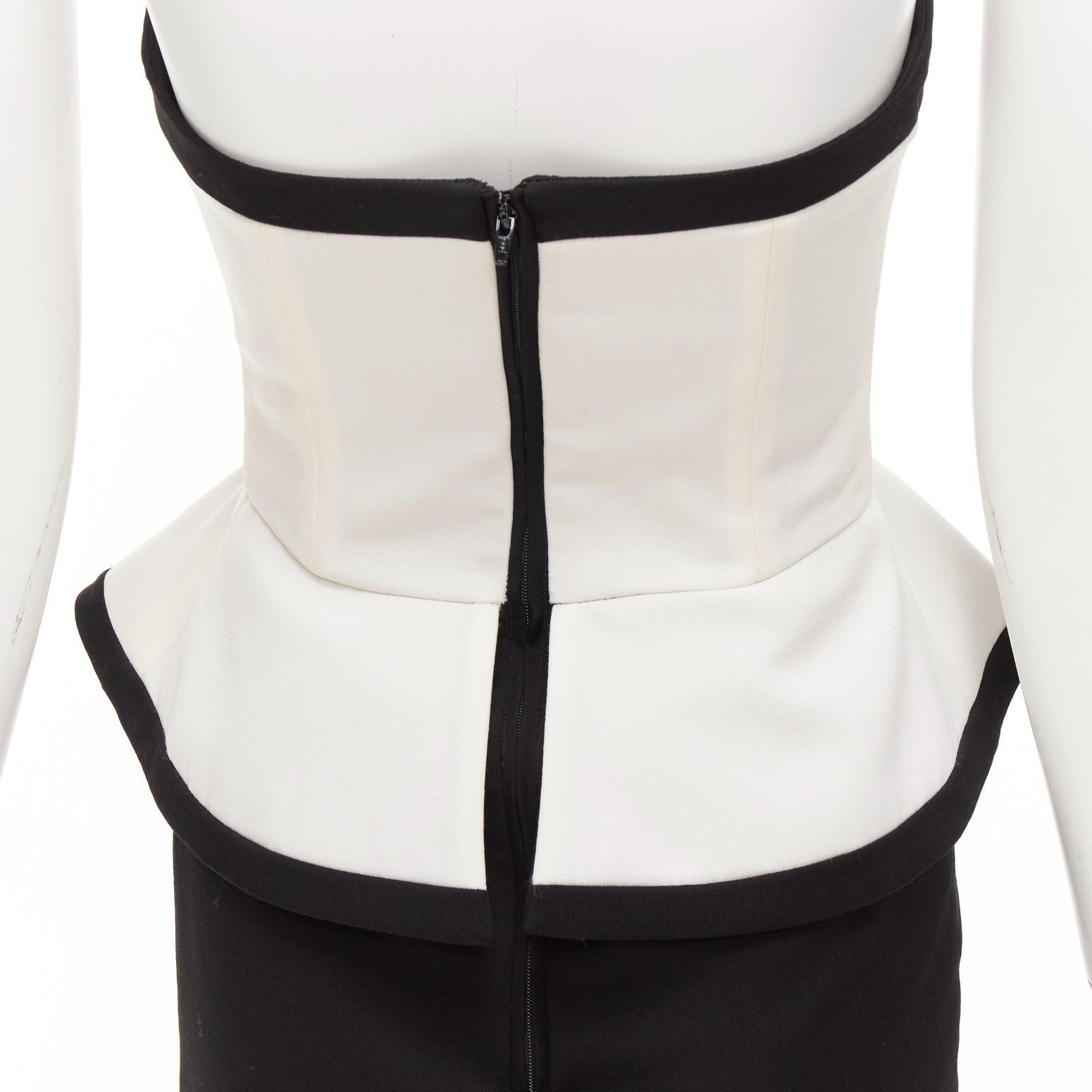ALESSANDRA RICH black white graphic colorblocked peplum cocktail dress IT38 XS For Sale 3
