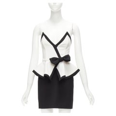 ALESSANDRA RICH black white graphic colorblocked peplum cocktail dress IT38 XS