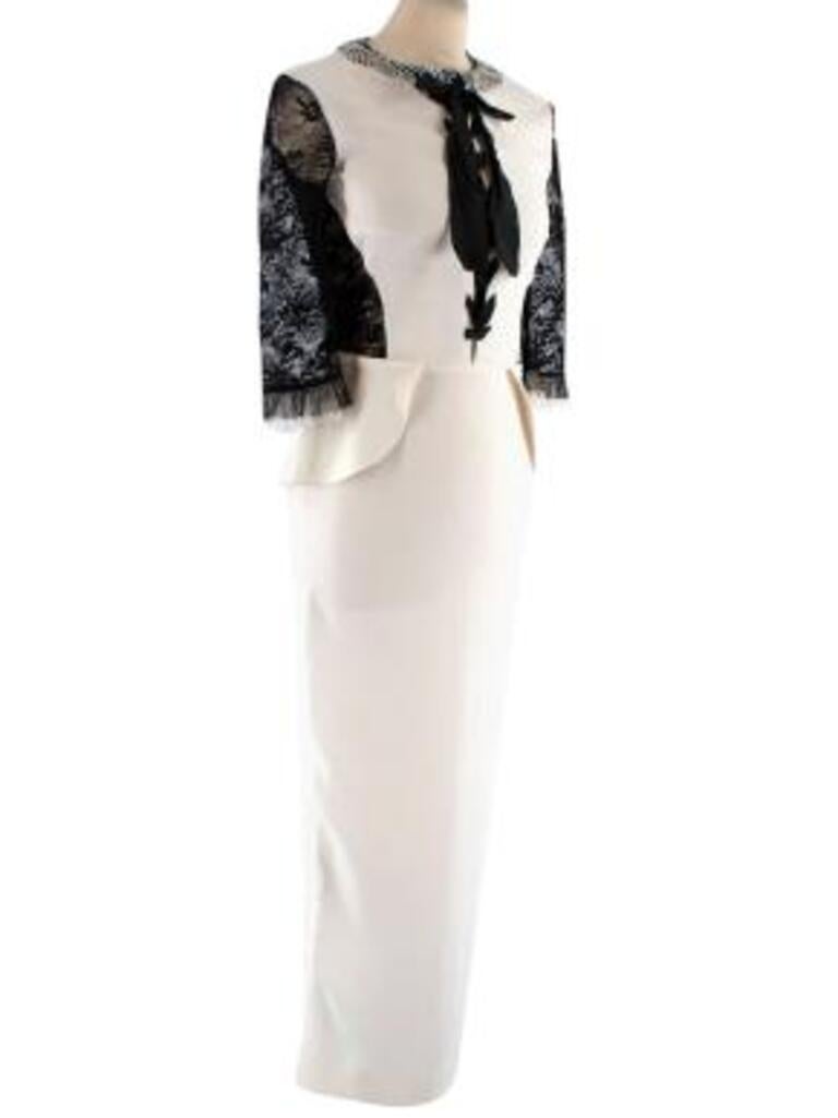 Alessandra Rich Black & White Lace Panelled Tie Neck Midi Dress In Good Condition For Sale In London, GB