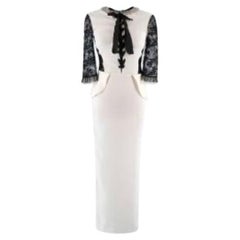 Alessandra Rich Black & White Lace Panelled Tie Neck Midi Dress