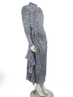 Alessandra Rich Blue Silk Leopard Print Maxi Dress Size L