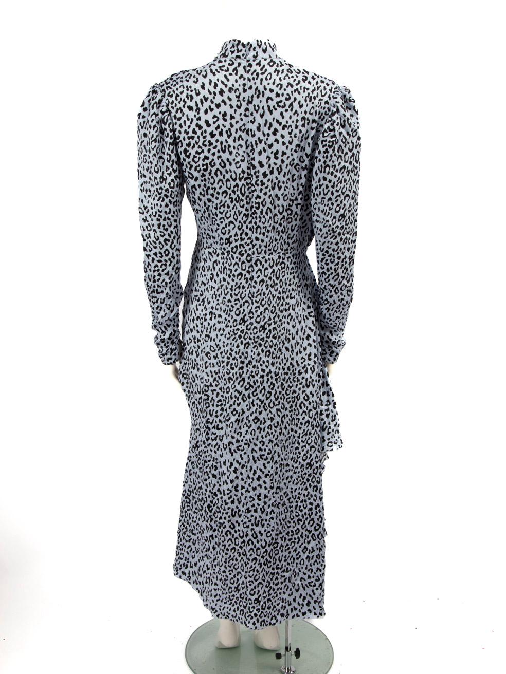 Gray Alessandra Rich Blue Silk Leopard Print Maxi Dress Size L