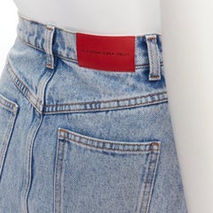 ALESSANDRA RICH blue washed denim clear crystal embellished mini skirt 26‚Äù