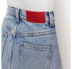 ALESSANDRA RICH blue washed denim clear crystal embellished mini skirt 26‚Äù
