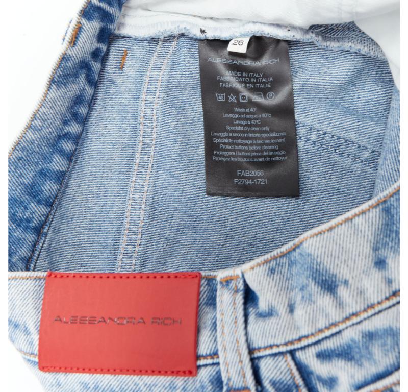 ALESSANDRA RICH blue washed denim clear crystal embellished mini skirt 26‚Äù For Sale 3