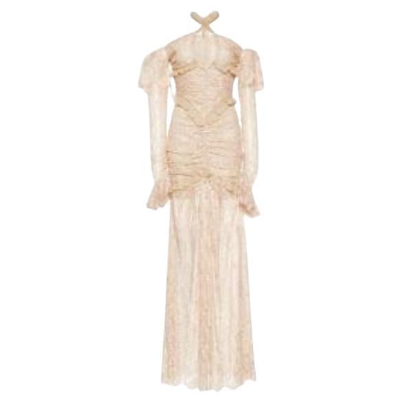 Alessandra Rich Blush Lace Off-Shoulder Gown For Sale
