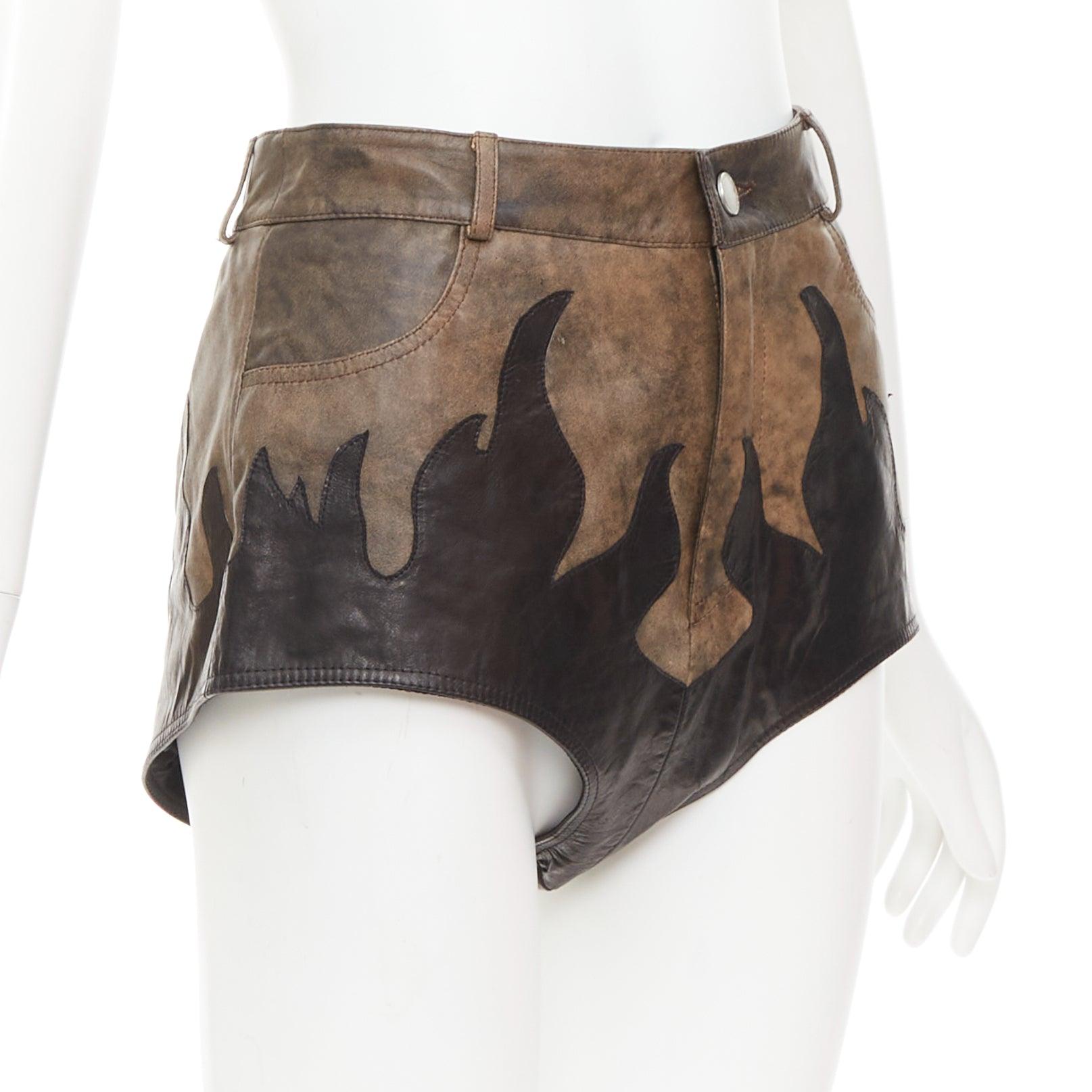 Gris ALESSANDRA RICH short en cuir de mouton marron noir patchwork flamme IT40 S en vente