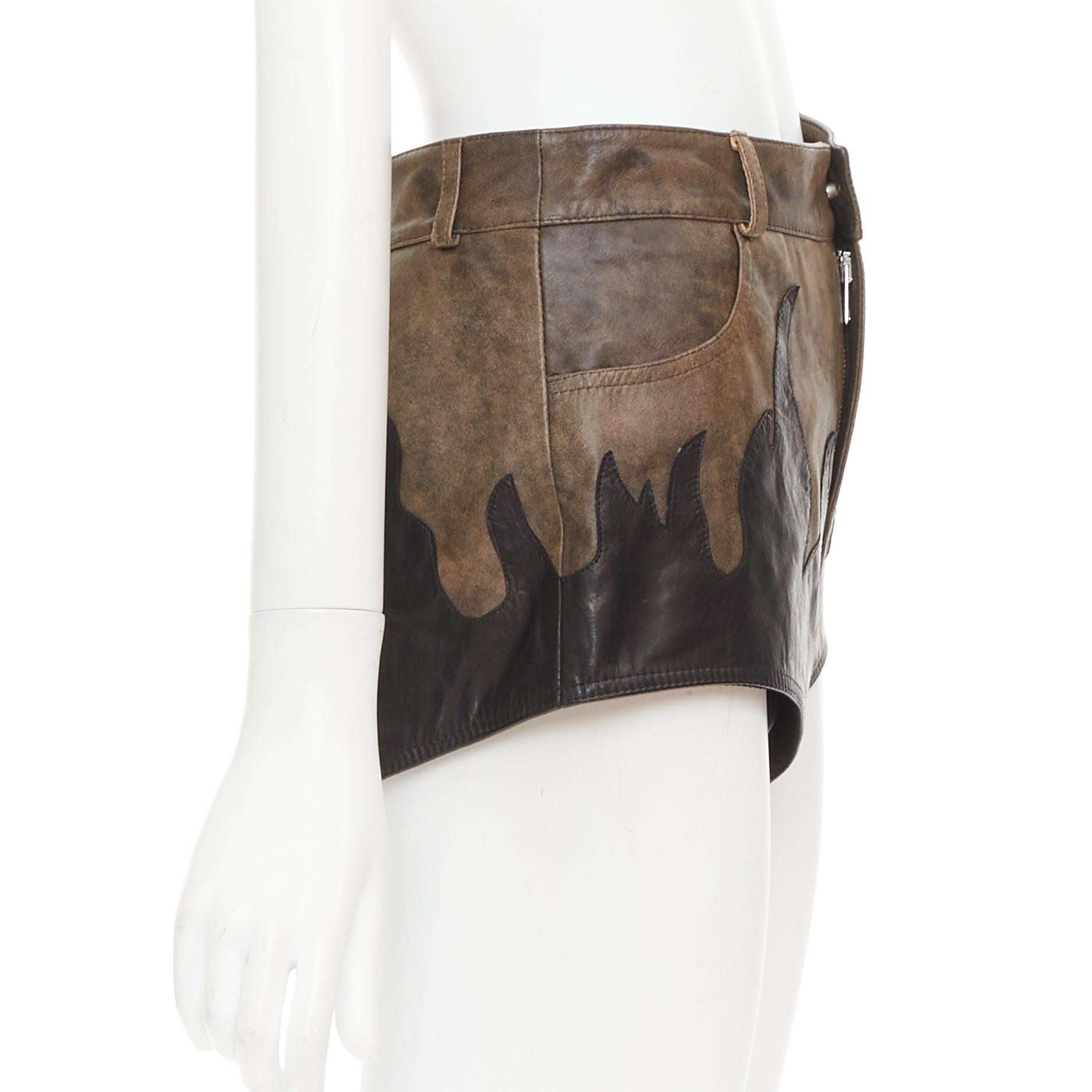 ALESSANDRA RICH short en cuir de mouton marron noir patchwork flamme IT40 S Bon état - En vente à Hong Kong, NT