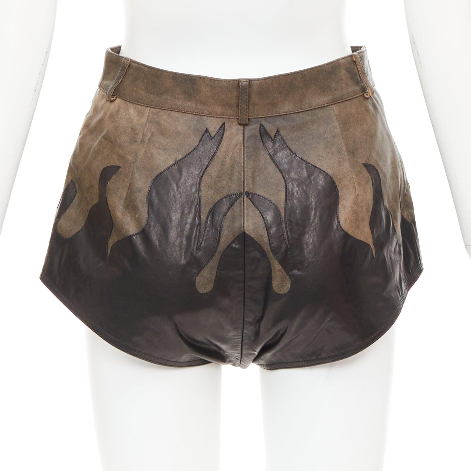 ALESSANDRA RICH short en cuir de mouton marron noir patchwork flamme IT40 S Pour femmes en vente