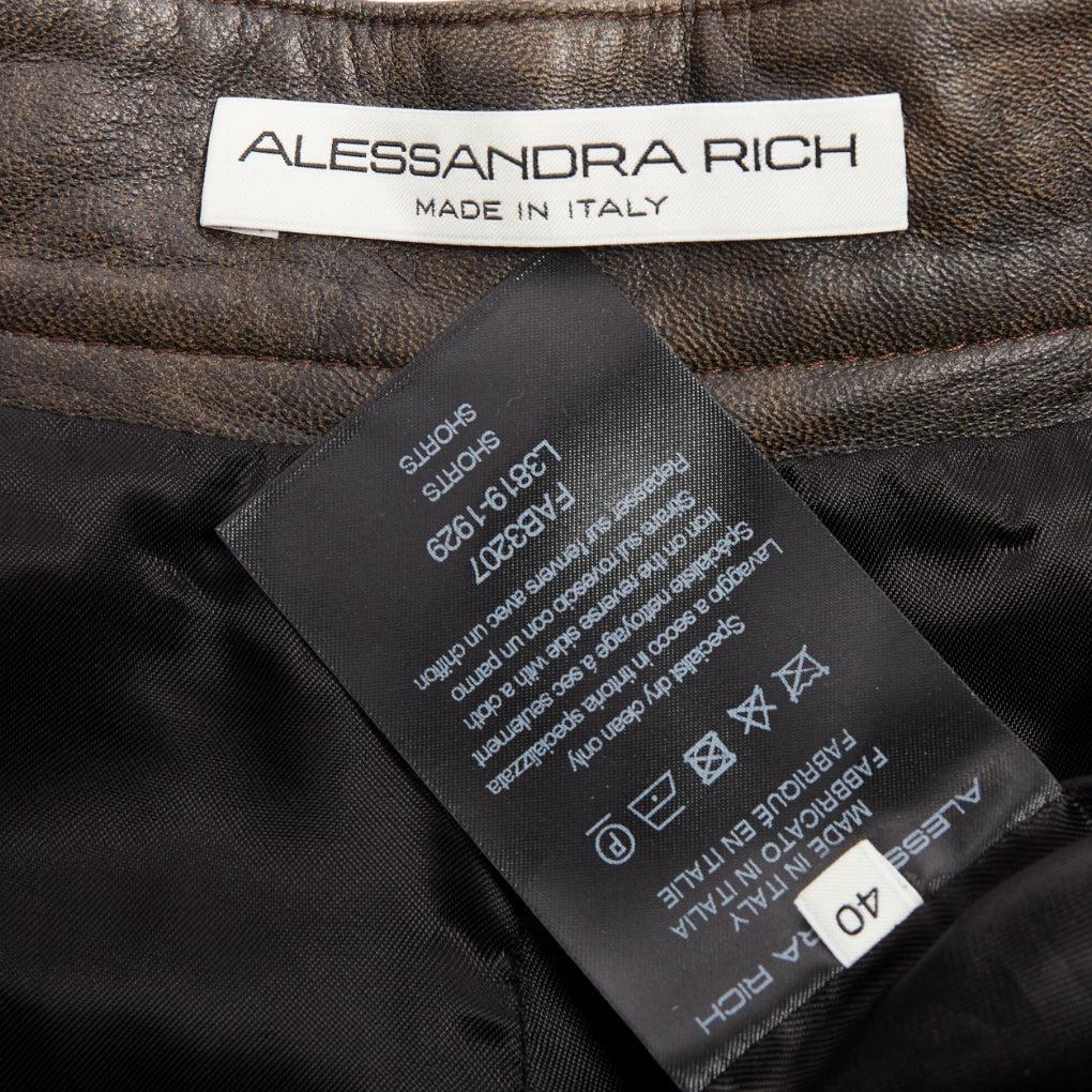 ALESSANDRA RICH short en cuir de mouton marron noir patchwork flamme IT40 S en vente 3