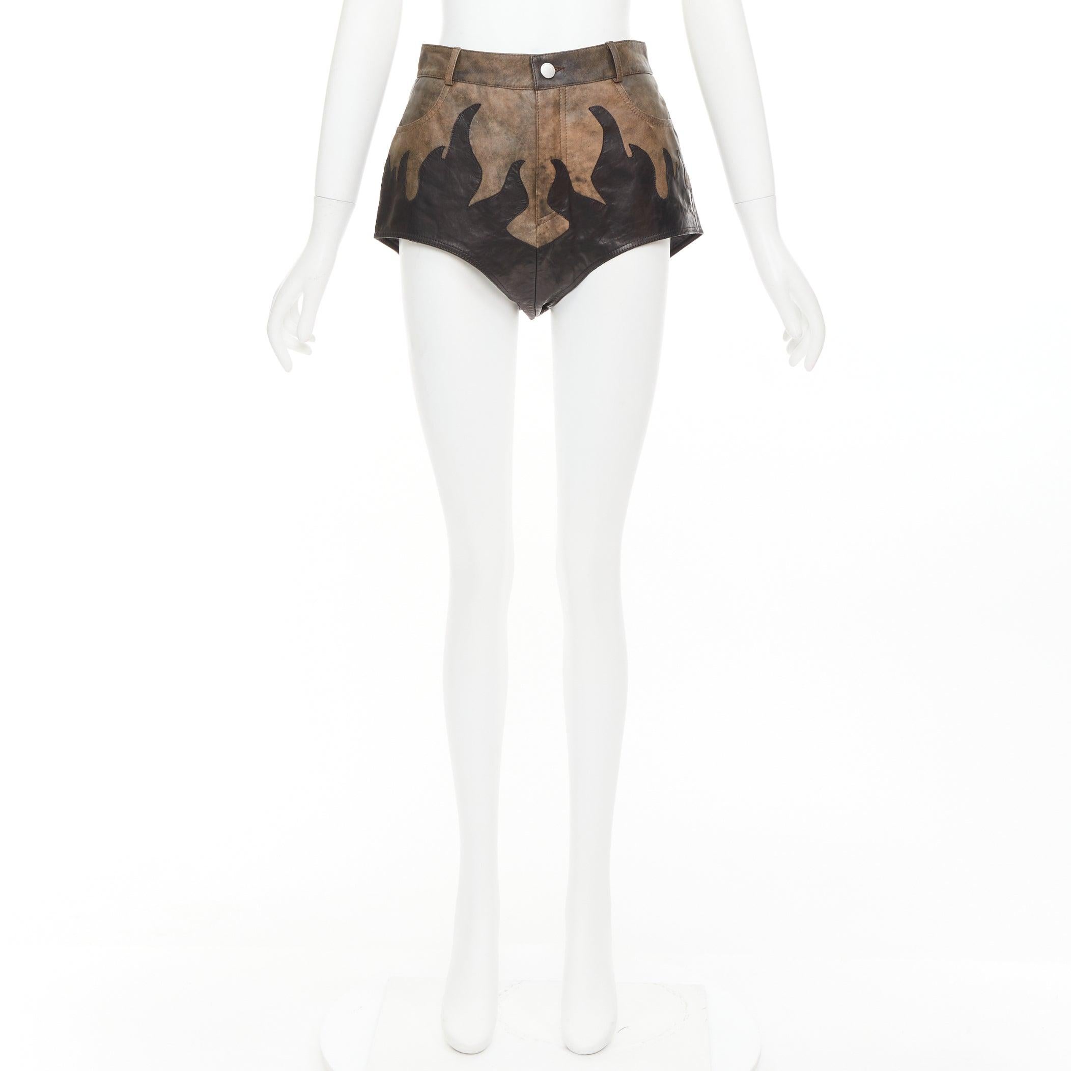 ALESSANDRA RICH short en cuir de mouton marron noir patchwork flamme IT40 S en vente 4