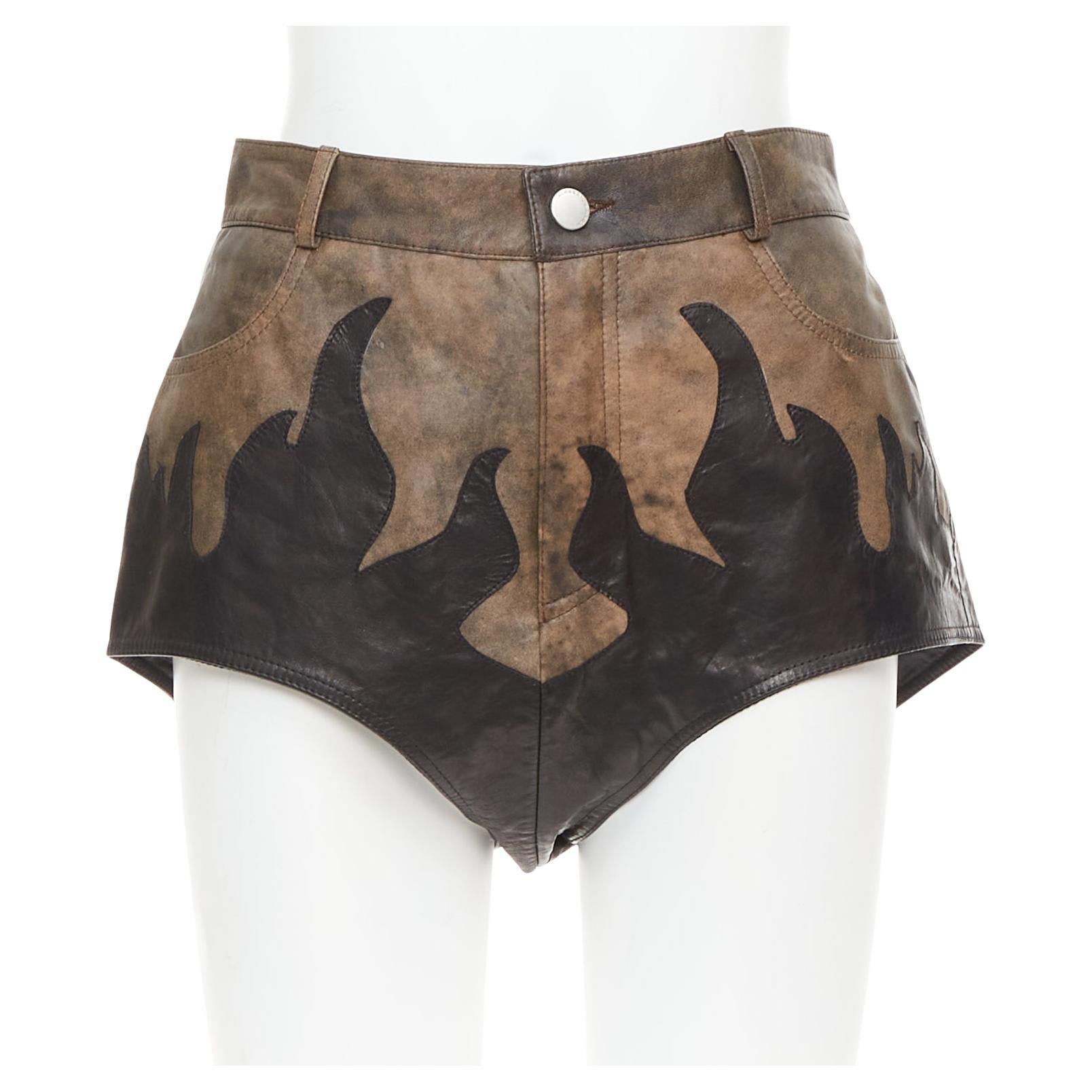 ALESSANDRA RICH short en cuir de mouton marron noir patchwork flamme IT40 S en vente