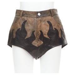 ALESSANDRA RICH short en cuir de mouton marron noir patchwork flamme IT40 S