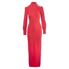 Alessandra Rich Coral Red Embellished Shoulder Maxi Dress - '20s