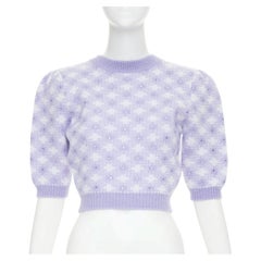 ALESSANDRA RICH, maglione corto color crema in misto mohair con dettagli in cristallo, IT36 XXS
