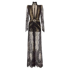 ALESSANDRA RICH CRYSTAL-EMBELLISHED LACE PLUNGING GOWN Fr 36