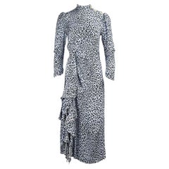 Alessandra Rich Crystal Embellished Leopard Print Satin Midi Dress IT 36 UK 4 